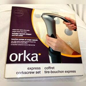 Orka Express Corkscrew Set with Vacuum Stopper to keep wine fresh & foil cutter.